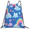 Dusviba Zaino con coulisse arcobaleno e nuvole a forma di cuore | Borsa da palestra leggera in poliestere resistente all'acqua per sport, viaggi, scuola, yoga, spiaggia, shopping