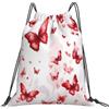 Dusviba Zaino con coulisse con farfalla rossa e cuore | Borsa da palestra leggera in poliestere resistente all'acqua per sport, viaggi, scuola, yoga, spiaggia, shopping