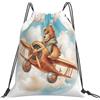 Dusviba Zaino con coulisse retrò a forma di orso aero | Borsa da palestra leggera in poliestere resistente all'acqua per sport, viaggi, scuola, yoga, spiaggia, shopping
