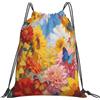 Dusviba Zaino con coulisse con fiori e farfalle, pittura ad | Borsa da palestra leggera in poliestere resistente all'acqua per sport, viaggi, scuola, yoga, spiaggia, shopping