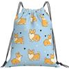 Dusviba Adorabile zaino con coulisse con motivo cane Corgi | Borsa da palestra leggera in poliestere resistente all'acqua per sport, viaggi, scuola, yoga, spiaggia, shopping