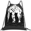 Dusviba Moon Cat Music Note Pattern Zaino con coulisse | Borsa da palestra leggera in poliestere resistente all'acqua per sport, viaggi, scuola, yoga, spiaggia, shopping