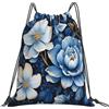 Dusviba Zaino con coulisse con fiori etnici blu | Borsa da palestra leggera in poliestere resistente all'acqua per sport, viaggi, scuola, yoga, spiaggia, shopping