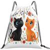 Dusviba Zaino vintage con coulisse a forma di gatto con note musicali | Borsa da palestra leggera in poliestere resistente all'acqua per sport, viaggi, scuola, yoga, spiaggia, shopping