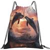 Dusviba Zaino con coulisse Ocean Sunset Dolphin | Borsa da palestra leggera in poliestere resistente all'acqua per sport, viaggi, scuola, yoga, spiaggia, shopping