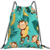 Dusviba Cute Monkeys Banana Palm Leaf Zaino con coulisse | Borsa da palestra leggera in poliestere resistente all'acqua per sport, viaggi, scuola, yoga, spiaggia, shopping