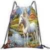 Dusviba Zaino con coulisse con fiori di cavallo bianco | Borsa da palestra leggera in poliestere resistente all'acqua per sport, viaggi, scuola, yoga, spiaggia, shopping