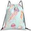 Dusviba Zaino con coulisse con meduse oceano acquerello | Borsa da palestra leggera in poliestere resistente all'acqua per sport, viaggi, scuola, yoga, spiaggia, shopping