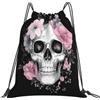 Dusviba Zaino con coulisse vintage con teschio e fiori | Borsa da palestra leggera in poliestere resistente all'acqua per sport, viaggi, scuola, yoga, spiaggia, shopping