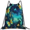 Dusviba Zaino con coulisse con fiori e farfalle cielo stellato | Borsa da palestra leggera in poliestere resistente all'acqua per sport, viaggi, scuola, yoga, spiaggia, shopping