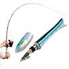 Risveglio Canna da pesca portatile in fibra di carbonio e mulinello, 1,6 m | Penna tascabile con design a forma di pesce, 7 sezioni, regolabile, per viaggi, campeggio, pesca all'aperto (blu