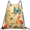 Dusviba Zaino con coulisse floreale con farfalla in stile vintage | Borsa da palestra leggera in poliestere resistente all'acqua per sport, viaggi, scuola, yoga, spiaggia, shopping