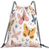 Dusviba Grazioso zaino con coulisse con farfalle, fiori e foglie | Borsa da palestra leggera in poliestere resistente all'acqua per sport, viaggi, scuola, yoga, spiaggia, shopping