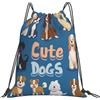 Dusviba Zaino con coulisse con motivo cani carini | Borsa da palestra leggera in poliestere resistente all'acqua per sport, viaggi, scuola, yoga, spiaggia, shopping