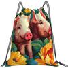 Dusviba Zaino con coulisse con fiore di maiale ad acquerello | Borsa da palestra leggera in poliestere resistente all'acqua per sport, viaggi, scuola, yoga, spiaggia, shopping