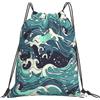 Dusviba Zaino con coulisse tradizionale giapponese Ocean Waves | Borsa da palestra leggera in poliestere resistente all'acqua per sport, viaggi, scuola, yoga, spiaggia, shopping