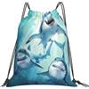 Dusviba Zaino con coulisse con squali oceanici pittura ad | Borsa da palestra leggera in poliestere resistente all'acqua per sport, viaggi, scuola, yoga, spiaggia, shopping