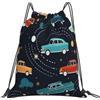 Dusviba Carino Cartoon Space Cars Zaino con coulisse | Borsa da palestra leggera in poliestere resistente all'acqua per sport, viaggi, scuola, yoga, spiaggia, shopping