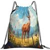 Dusviba Zaino con coulisse retrò con cervi della foresta | Borsa da palestra leggera in poliestere resistente all'acqua per sport, viaggi, scuola, yoga, spiaggia, shopping