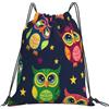 Dusviba Zaino colorato con coulisse e gufi | Borsa da palestra leggera in poliestere resistente all'acqua per sport, viaggi, scuola, yoga, spiaggia, shopping