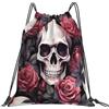 Dusviba Zaino con coulisse con motivo floreale con teschio e rose | Borsa da palestra leggera in poliestere resistente all'acqua per sport, viaggi, scuola, yoga, spiaggia, shopping