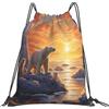 Dusviba Sunset Animal Polar Bear Zaino con coulisse | Borsa da palestra leggera in poliestere resistente all'acqua per sport, viaggi, scuola, yoga, spiaggia, shopping