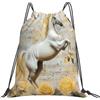 Dusviba Zaino con coulisse retrò colomba cavallo rosa | Borsa da palestra leggera in poliestere resistente all'acqua per sport, viaggi, scuola, yoga, spiaggia, shopping