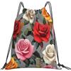 Dusviba Zaino con coulisse con foglie di rose colorate | Borsa da palestra leggera in poliestere resistente all'acqua per sport, viaggi, scuola, yoga, spiaggia, shopping