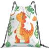 Dusviba Zaino con coulisse e foglie di palma con dinosauro | Borsa da palestra leggera in poliestere resistente all'acqua per sport, viaggi, scuola, yoga, spiaggia, shopping