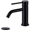 JXMMP Rubinetto da bagno in ottone nero opaco a foro singolo con scarico pop-up e tubo di alimentazione del rubinetto, JXMMP Copper Single Handle Lavabo Rubinetti Miscelatore