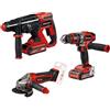 Einhell Power X-Change - Set di attrezzi a batteria, smerigliatrice angolare, trapano percussivo, martello perforatore, 2 batterie 3,0 Ah