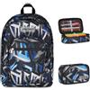 Seven Zaino Scuola FREETHINK, Doppio Scomparto, Grigio, 34 L, Bambini, Ragazzi + Astuccio Quick Case FREETHINK, Blu,45 pezzi, Completo di matite, Penne e colori, Elementari, Medie