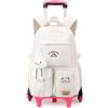 FANDARE Zaino Rotante con ciondolo in peluche zaino scolastico con 6 ruote | 2 in 1 Zaini Trolley Scuola Cartelle per bambini adolescenti studenti Media Elementare Viaggi per 15.6 inch laptop Bianco