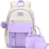 YAMTION Zaino scolastico da 3 pezzi, per ragazze e donne, set kawaii con borsa per il pranzo e astuccio per la scuola