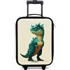 NoBoringSuitcases.com NoBoringSuitcases© Valigia Per Bambini Compatto Bagaglio Ultraleggero | 48x31x19 cm - Trolley A Mano Rigidi LED Ruote Da Viaggio - Ragazzo - Dino - Corno - Verde