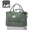 WEPLAN Borsone da Viaggio Donna Uomo Grande Borsa Weekend Borsa da Viaggio per Aereo Cabina Borsone Palestra con Scomparto per le Scarpe Bagaglio a Mano Travel Bag Impermeabile,A03-Verde Militare