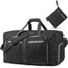 Fosmon 65L Borsone da Viaggio Pieghevole con Scomparto Scarpe, Leggero | Weekender Compatto per Sport Palestra, 62 cm Bagaglio a Mano Notte, Tasca Laterale, Sacca per Uomo Donna, Nero