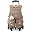 FANDARE Zaino Rotante con ciondolo in peluche zaino scolastico con 6 ruote | 2 in 1 Zaini Trolley Scuola Cartelle per bambini adolescenti studenti Media Elementare Viaggi per 15.6 inch laptop Cachi