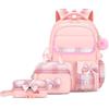 Tanou Set Zaino Elementari Bambina, 3 Pezzi Zaino Scuola per Ragazze con Borsa Termica e Astuccio, Zaini Kawaii alla Moda per Bambine dalla Terza Elementare alla Prima Media, Rosa