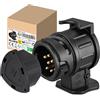 CXTM adattatore 13 a 7 poli, adattatore rimorchio 13 a 7 poli, adattatore presa rimorchio da 13 a 7 pin incl. copertura di parcheggio, sistemi a 12 V, per portabici, rimorchi per cavalli