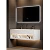 Générique Set mobile doppio lavabo design LED 120 cm bianco effetto marmo ceramica + specchio LED 120 cm (120)