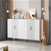 Lexiou Armadio moderno semplice bianco opaco multifunzionale, 4 ante aperte e chiuse, armadio per sala da pranzo, decorazione dorata, 160 x 35 x 100 cm