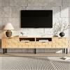 MURUL Mobile TV basso per soggiorno, sala da pranzo, decorazione quadrata 3D, 2 cassetti, 2 ante a battente, TV fino a 80 cm, colore legno naturale, 200 x 35 x 44,5 cm, naturale