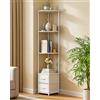 Housolution Scaffale d'Angolo con Portaoggetti, 6 Piani Alto 63,4 con 2 Cassetti di Stoffa, Scaffale d'Angolo Indipendente per Soggiorno Camera da Letto Cucina Bagno (Bianco)