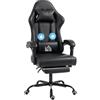 HOMCOM Sedia gaming ergonomica 63 x 66 x 126-134 cm Nero | Supporto lombare massaggiante, schienale reclinabile, altezza regolabile, poggiapiedi, poggiatesta, arredamento per ufficio