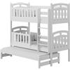 RC ROOM COLOREE for kids Letto a castello 3 posti SOPHIE3 80 x 180 cm, in legno naturale, colore bianco, con barriere di sicurezza (2 cassetti disponibili in opzione)