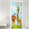 CBWRAW Adesivo per Porta 3D Giraffa del Leone del Fumetto Moderna Poster Foto Autoadesiva Impermeabile Vinile Murale Sticker per Porte Soggiorno Bambino Camera da Letto Bagno Decalcomania 77X200cm