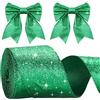 G2PLUS Nastro Regalo,60mmx10m Nastrino Verde Nastro Natalizio Glitterato | Nastri Natalizi con Filo di Ferro per Confezioni Regalo Alberi di Natale,Decorazioni Nuziali