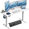 HOMCOM Scrivania Regolabile in Altezza Elettrica, 140x60 cm, Bianco | Scrivania per Computer, 3 Memorie di Altezze, Display LED, Passacavi e Ganci, Tavolo PC per Ufficio Studio Camera da Letto