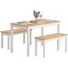 SogesHome Set da pranzo 3 pezzi in legno, tavolo da pranzo con 2 panche in stile rustico, tavolo da pranzo, tavolo da pranzo con sedie per 4 persone, bianco